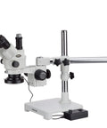 45X Simul-Focal Stereo Zoom Microscope With Trinocular Port For Crystal Clear Dual Eyepiece Viewing And Imaging, Dope Lab Gear For Research, Education, And Microbiology Projects on stand