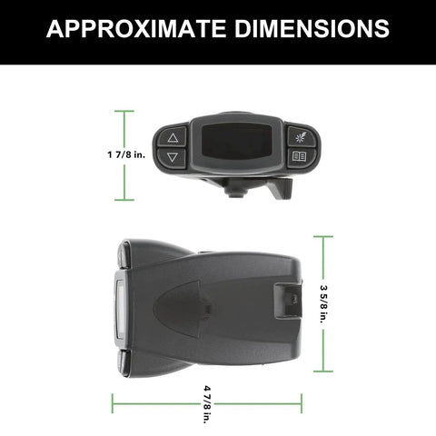 Front view of ZDKK 90195 universal electric trailer brake controller with display and 4-button controls in gray plastic.

Side view of gray ZDKK 90195 brake controller with mounting clip; approx 4 7/8 in long and 3 5/8 in tall.
