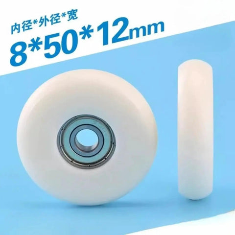 Heavy Duty Plastic Coated Ball Bearing Pulley Rollers Featuring Pom Spherical Cam Design And Slick Operation Smooth Glides Over Tracks For Windows Doors And Utility Carts 97Kg Capacity 10 Pack Bundle Built Tough, showing size 8*50*12mm