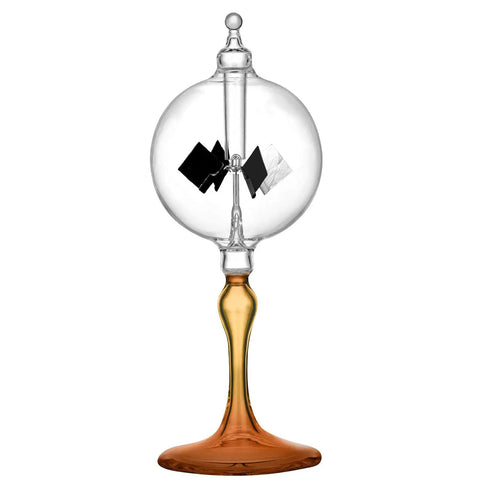 Solar Powered Glass Radiometer With Spinning Vanes Crookes Windmill Desk Decor Gift For Home Or Office Orange Glass Bulb