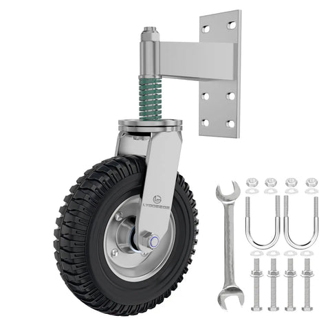 Six Inch Spring Loaded Gate Wheel For Metal Tubes And Wooden Gates, 700 Lb Capacity Heavy Duty Caster With 360 Degree Swivel, Prevents Sagging, Rust Resistant Galvanized Steel Frame, Includes Screws And Screwdriver, Silver, 1 Pack