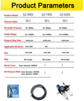 Product parameters chart for Heavy Duty Pneumatic Grease Gun With A 50 To 1 Air Operated Pressure Ratio Extended Tube.