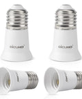 Four E26 Socket Extender 1.2 Inch 3 Cm Lamp Socket Extension For Recessed Fixtures in white, showing top and side views