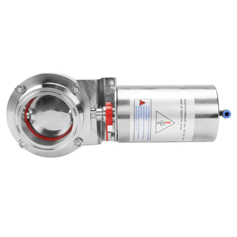 3 Inch Tri Clamp Sanitary Butterfly Valve With Pneumatic Actuator, Stainless Steel 304, Single Acting, Side View