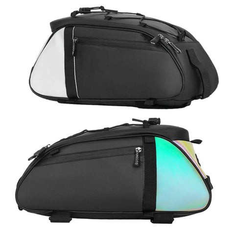 Rear Rack Bike Bag 12L Water-Resistant Trunk Pannier with Reflectors for Bikepacking and Commuting, side view