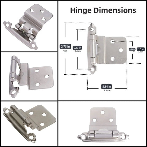 Three Eighths Inch Inset Cabinet Hinges Brushed Nickel Satin Nickel Finish Self Closing Offset Hinges measurements diagram