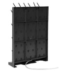 Heavy Duty Lab Drying Rack With 52 Removable Pegs Polypropylene Glassware Bottle Drainer back view showing drain tube and sturdy design.