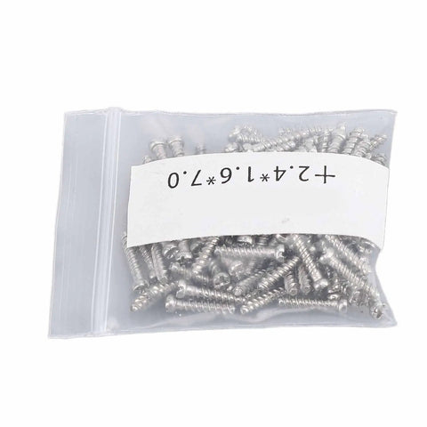 Plastic bag containing multiple metal screws for Durable Eyeglasses Hinge Screws Kit For Quick Fixes, Metal Repair Pins That Slip Right In.