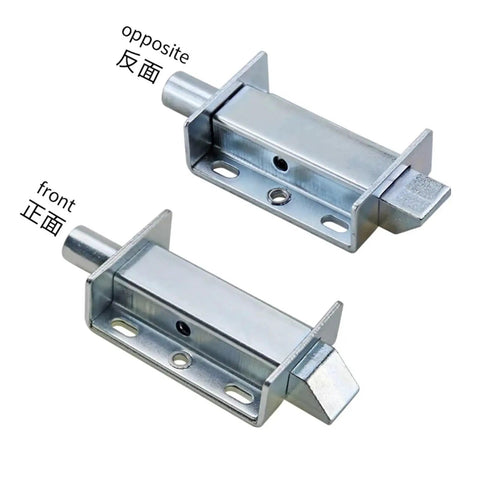 4 Inch Spring Press Push Pull Telescopic Latch Door Hinge showing front and opposite view for industrial cabinets.