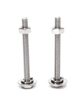 Front view: two stainless steel 3/8-16x4 fully threaded hex bolts with nuts and washers