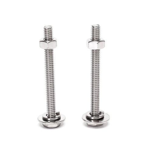 Front view: two stainless steel 3/8-16x4 fully threaded hex bolts with nuts and washers