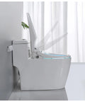 Super Plush Heated Toilet Seat With Auto Opening Bidet Lid Smart Ambient Night Light Short V Shape Design viewed from the side with lid open.
