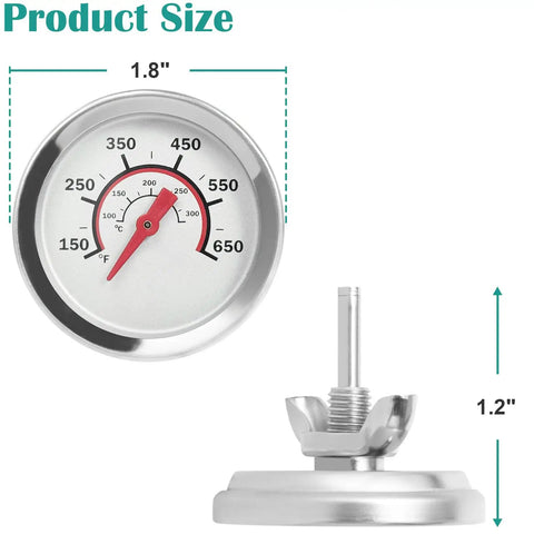 1.8 Inch Lid Temperature Gauge For Grills Replacement Parts No Fuss Install Grill Thermometer For Advantage And Tru Infrared Performance Series Heat Indicator Compatible With G4328L00W1, 1.8-inch stainless steel dial, side view