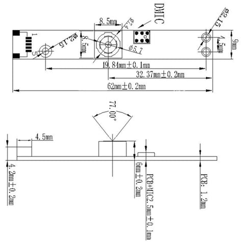 Technical drawing of 8MP USB Camera Module With IMX179 Fixed Focus 4K Lightburn Webcam Built In Microphone Drive-Free UVC USB 2.0