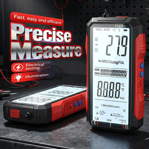 True RMS Digital Multimeter With 6000 Counts Color Screen Auto Display Rechargeable Battery All In One Tester on workbench