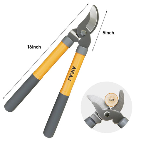Bypass Garden Loppers For Pruning, 16 Inch Shears With SK5 High Carbon Steel Blades and Rubber Grip, 1.5 Inch Cutting Capacity