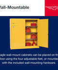 Twenty Four Gallon Fire Rated Flammable Storage Cabinet Self Closing Shop Grade Tank For Secure Chemical Control Made In Usa Heavy Duty Wall Mount Setup For Real Trade Use, yellow wall-mountable cabinet with shelves and safety containers.