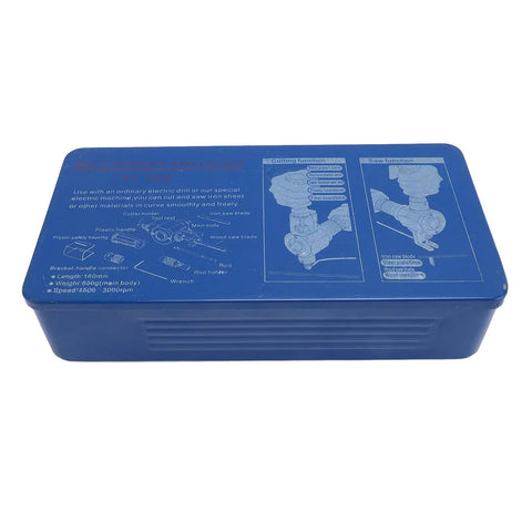 Jiawu Sheet Metal Cutter Drill Attachment Nibbler Tool For Precise 360 Rotating Slitting Iron Stainless Steel Wood Plastic Works With Electric Drills Versatile Fast Cutting Accessory in blue storage case.