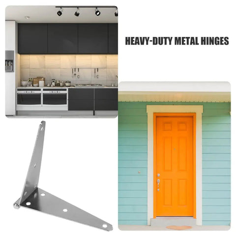 Heavy Duty 5 Inch Gate Strap Hinges Galvanized Iron 2 Piece Set with orange door and modern kitchen