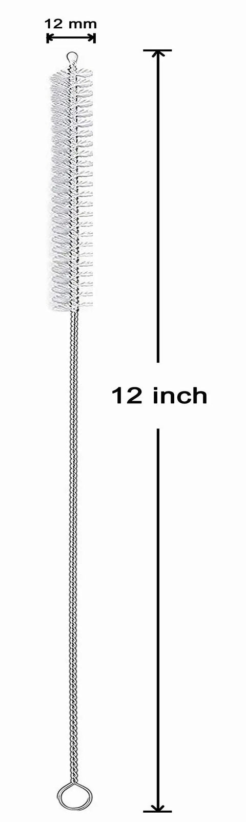 Long Reach Straw Cleaner Brush Set With 12 Inch Length And 12mm Diameter Nylon Bristles Stainless Steel Handle