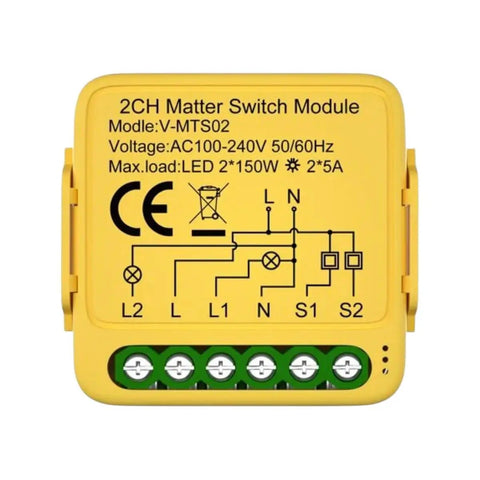 Matter WiFi Smart Switch 16A Smart Home Relay Module For Siri HomeKit Alexa Google Assistant SmartThings 1 2 3 Channel 2026 Model Dope Quality Electronics Component Easy Install And Reliable Performance, yellow 2CH module with screw terminals