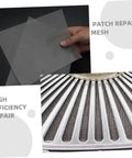 Ten Pack Upgraded Stainless Steel Mesh Screen Welding Mesh Reinforcing Wire For Car Bumpers And Plastic Parts Repair Quick Fix Easy Patch For Auto And Kayak Repairs shown in hand and a repair application example.