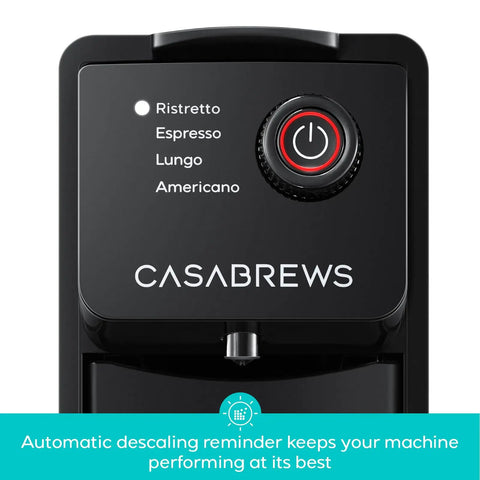 Compact 20 Bar Espresso Machine for Nespresso Original Pods, front view of control panel with brew size options.