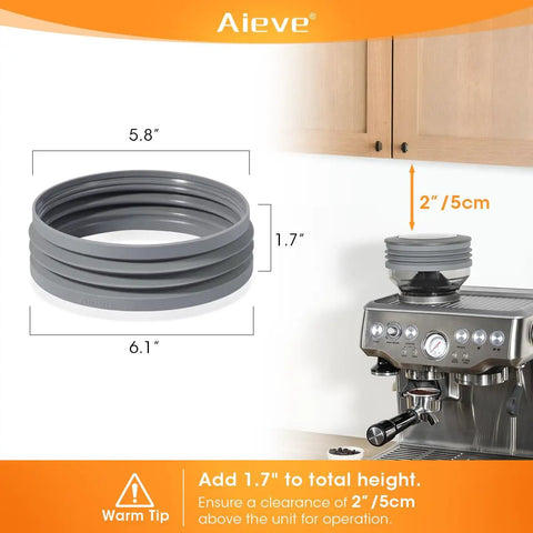 Silicone Bellow Replacement For Breville Barista Express And Compatible Espresso Machines Quick-Install Single Dose Hopper Upgrade Gray Fits Barista Pro Touch Smart Grinder Pro displayed next to a coffee machine.