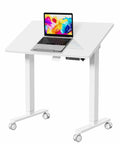 Liftsync 35 Inch Glass Standing Drafting Table With 90 Degree Tilt Adjustable Height For Art Painting And Drawing Foldable Workstation Desk with laptop on surface.