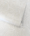 Sand Swirl Swell Removable Peel And Stick Wallpaper With Retro Curves, 20.5 In Wide By 16.5 Ft Long, smooth taupe and white roll