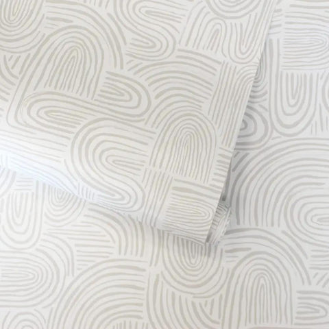 Sand Swirl Swell Removable Peel And Stick Wallpaper With Retro Curves, 20.5 In Wide By 16.5 Ft Long, smooth taupe and white roll
