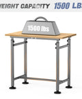 Beefy Heavy Duty Adjustable Height Workbench 32 By 18 Inch With Rubber Wood Top 1500 Lbs Load Capacity shown from front