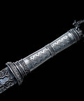 Textured alloy fittings of Xiuchun Dao Chinese Sabre Hand Forged Manganese Steel With Teak Wood Scabbard And Textured Alloy Fittings 42.9 Inches
