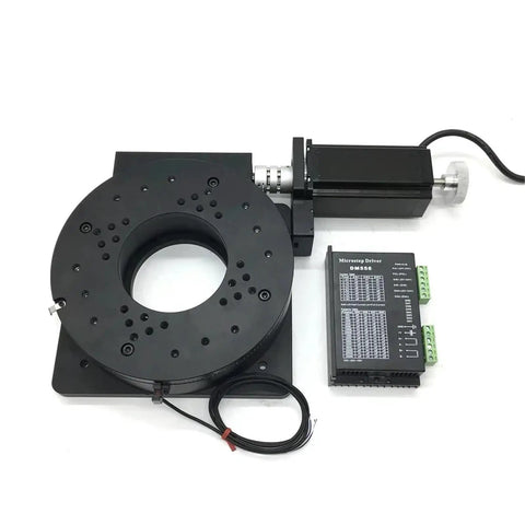 Heavy Duty Hollow Rotary Table Motor Drive Platform Indexing Plate Gearbox Reducer Kit for automation with attached motor and driver.