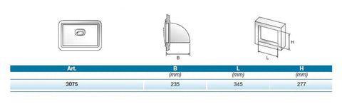 Technical drawing of Top Tier Stainless Steel Coffee Knock Box And Espresso Puck Bin, dimensions 235x345x277 mm.
