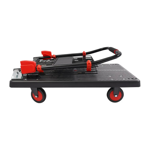 Heavy Duty Platform Cart With Cage And Foldable Flatbed Hand Truck Dolly For Moving Boxes And Equipment Built Like A Tank From Thick Steel And Durable PP Rust Resistant Scratch Proof No Warping Ready For Daily Tough Jobs folded on flatbed