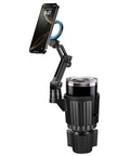 Magnetic Cup Holder Phone Mount For Cars MagSafe Compatible Adjustable 4.1 Inch Base with iPhone mounted, black design