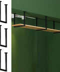 Heavy Duty Ceiling Mount Shelf Brackets Metal Hanging Support With Screws Black Three Pack displayed with wood shelf in kitchen.