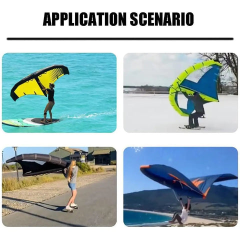 Inflatable Windsurf Wing 5m2 For Kitesurfing And Wing Foil, Handheld, in various water and land sports settings