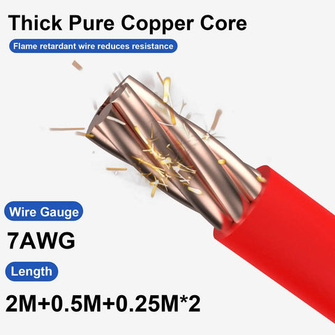 Close-up of thick pure copper core wire for Dual Battery Isolator Kit 12V 140A VSR Voltage Sensitive Relay, 7AWG gauge.
