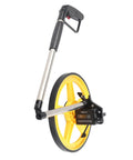 Rugged Workhorse Mechanical Range Measuring Wheel Crushing Miles And Inches Up To Ninety Nine Hundred Ninety Nine Feet With Nifty Led Meter and Foldable Grip, showcasing the yellow wheel and foldable handle.