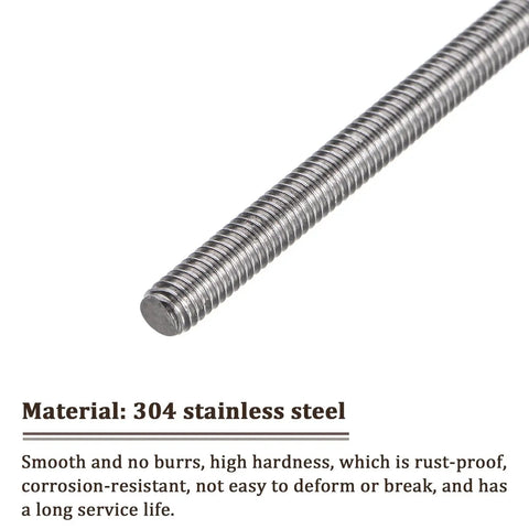Eight Pack M4 Threaded Rods With Hex Nuts, 10 Inch Stainless Steel Fully Threaded Studs For Beaded Garden Stakes, Beefy 8/32 Inch Dia, Rust Proof 304 Stainless, Durable Long Lasting Hardware, close-up 304 stainless rod