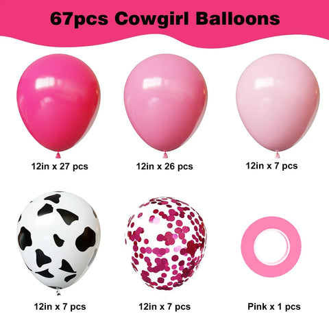 Pink Cow Print Balloons Party Kit 67 Piece Set For Birthday Baby Shower Rodeo Farm Party Decorations Includes 12 Inch Cowgirl Balloons