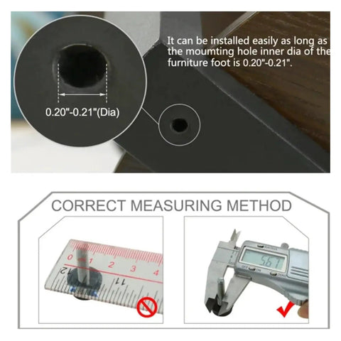32 Pack M6 Screw On Furniture Glide Leveling Feet adjustable levelers installation guide with measurement details
