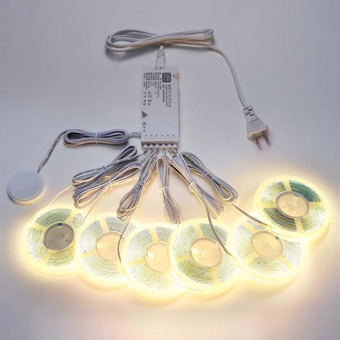 12V Modular COB LED Cabinet Light Strips, 6 X 3.3ft with Touch Dimmer, glowing in warm 3000K with hidden sensor and easy-install design