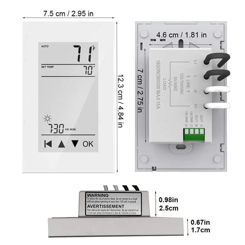 ET-72 Digital Programmable Thermostat For Floor Heating With Large LCD Display dimensions and internal components