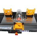 Heavy Duty Benchtop Router Table Featuring Extra Wide Extension Wings And Adjustable Retractable Guard For Smooth Routing and secure work holding