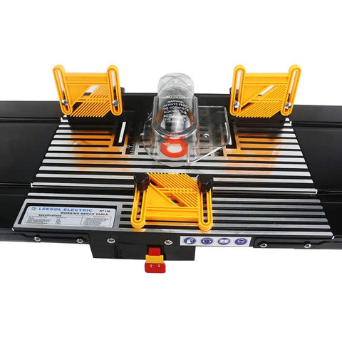 Heavy Duty Benchtop Router Table Featuring Extra Wide Extension Wings And Adjustable Retractable Guard For Smooth Routing and secure work holding