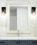 Farmhouse 4 Light Matte Black Bathroom Vanity Light With Clear Tubular Glass Shades Over Mirror Wall Fixture Dope Industrial Vibe Hardwired Up Or Down Mount For Bath And Bedroom
