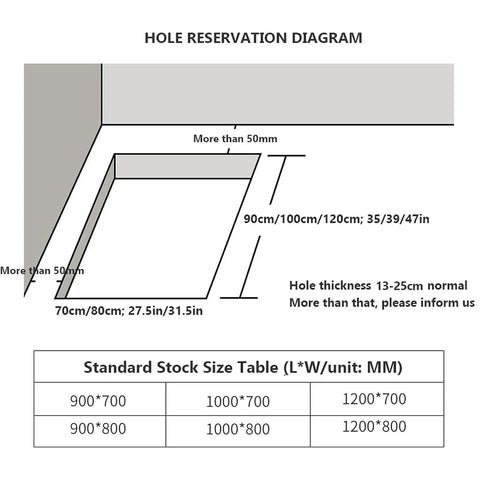 Hole reservation diagram for Heavy Duty Electric Attic Ladder With Wireless Remote Control And Retractable Alloy Loft Stairs.